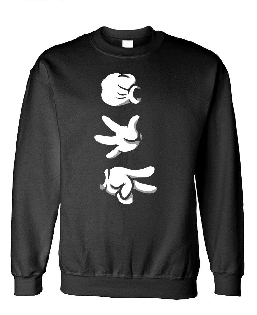 Rock Paper Scissors Cartoon Hands — Black Sweatshirt — front