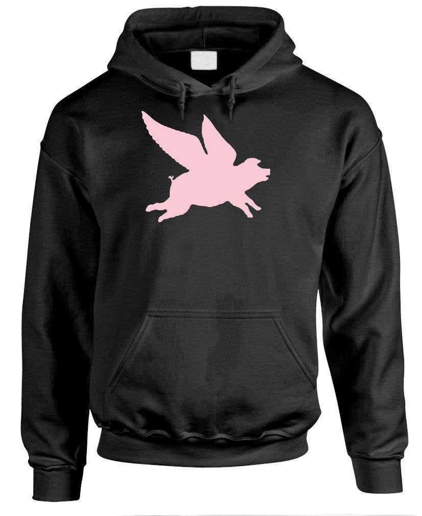 Flying Pink Pig — Black Hoodie — front