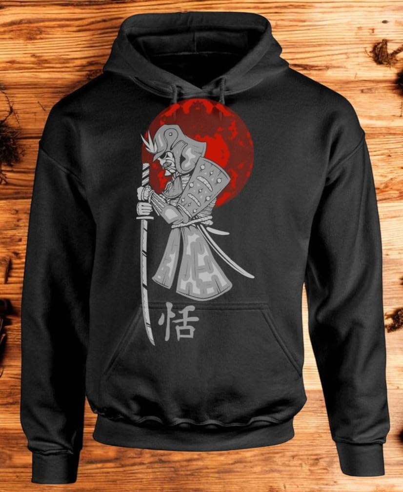 Samurai Sword Illustration — Black Hoodie — front
