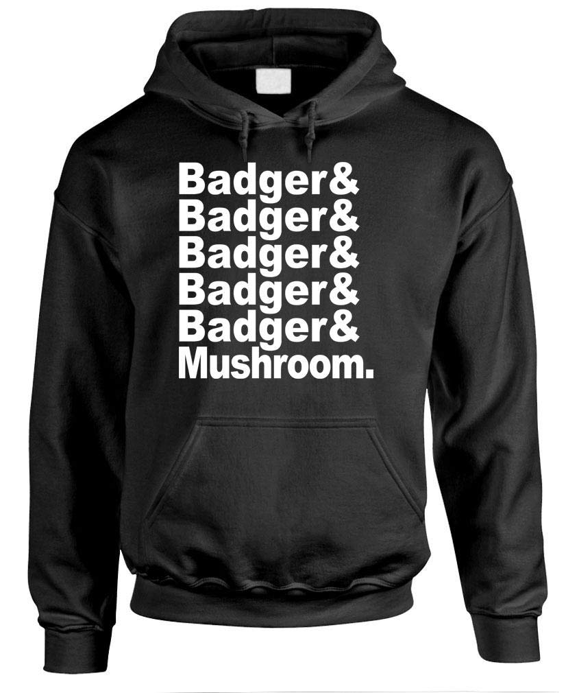 Badger Badger Mushroom — Black Hoodie — front