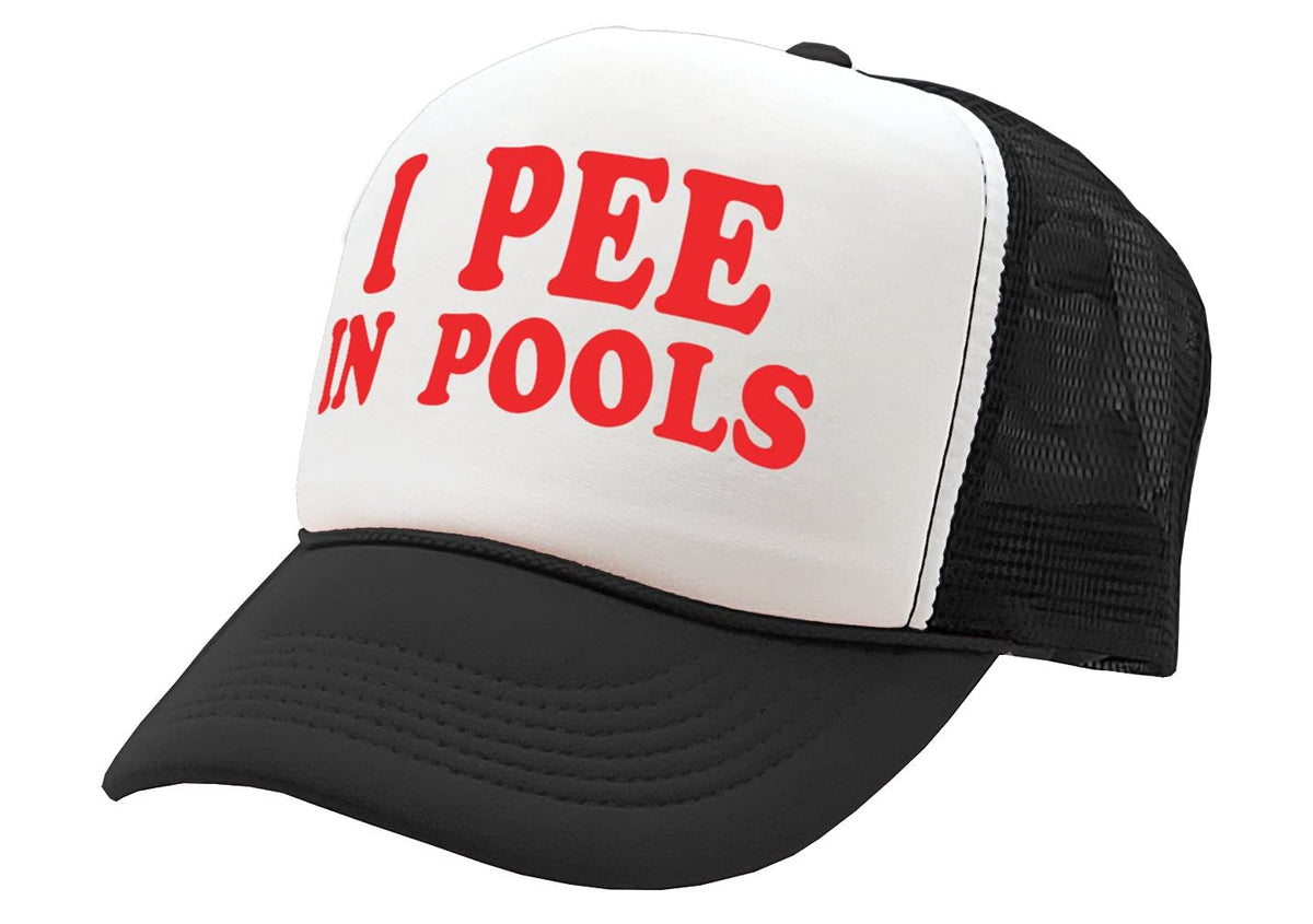 I Pee in Pools — Black Trucker Hat — product angle 1
