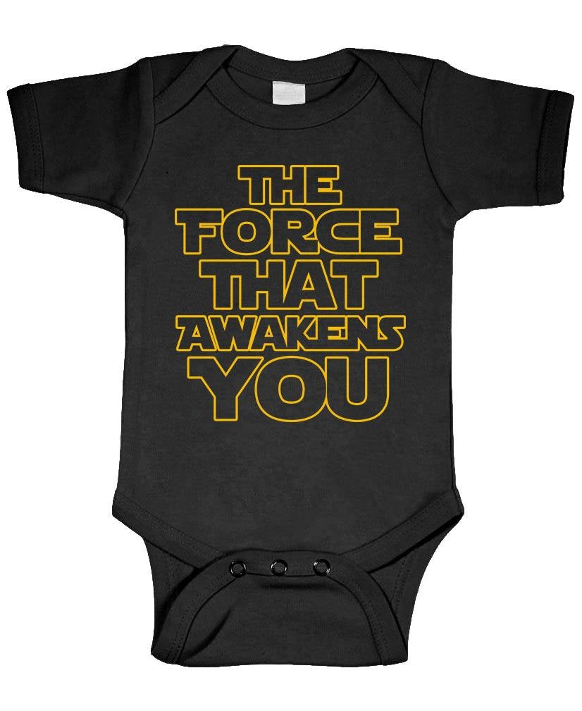 The Force That Awakens You — Black Infant Bodysuit — front