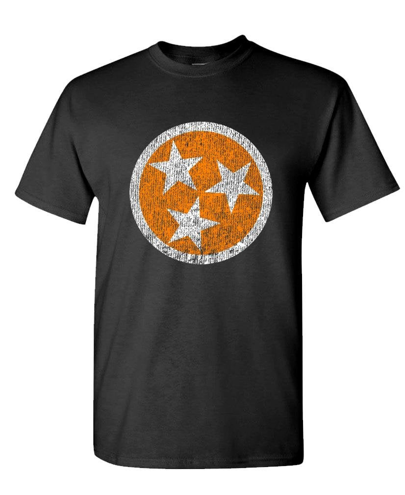 Tennessee Distressed Three Stars — Black T-Shirt — front