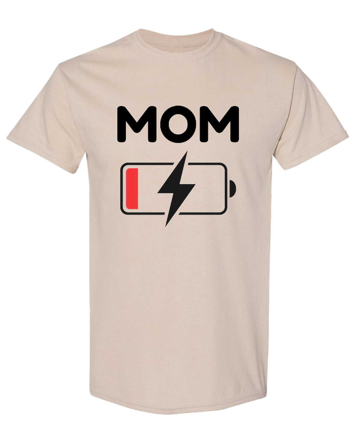 Tired Mom Battery Draining — Sand T-Shirt — front