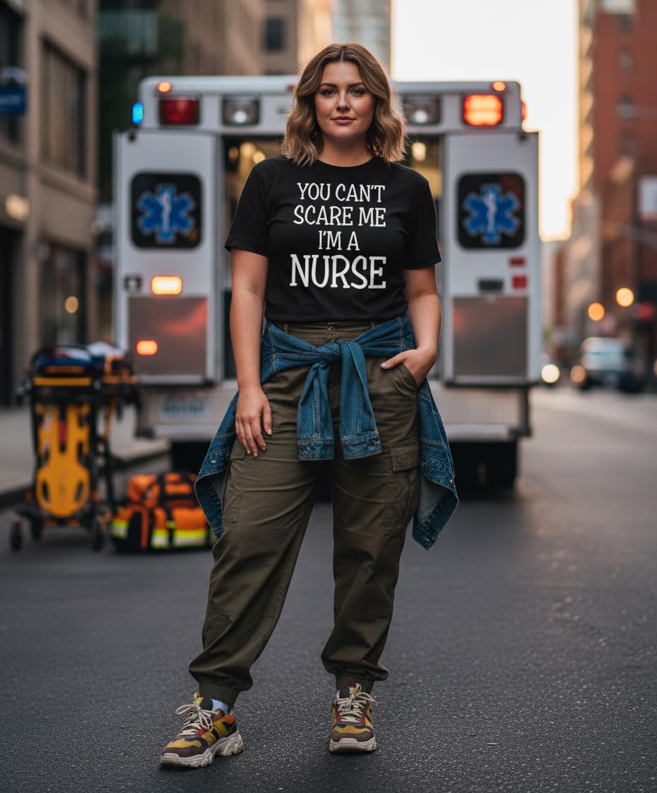 You Can't Scare Me, I'm a Nurse — Black T-Shirt — lifestyle 1