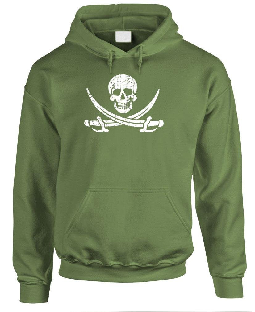 Pirate Skull and Swords — Military Green Hoodie — front