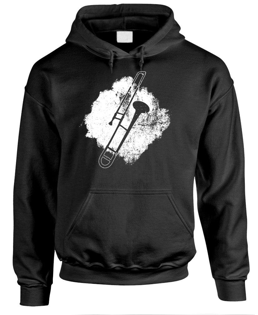 Trombone Illustration — Black Hoodie — front