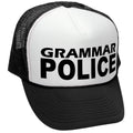Grammar Police — Black Trucker Hat — front
