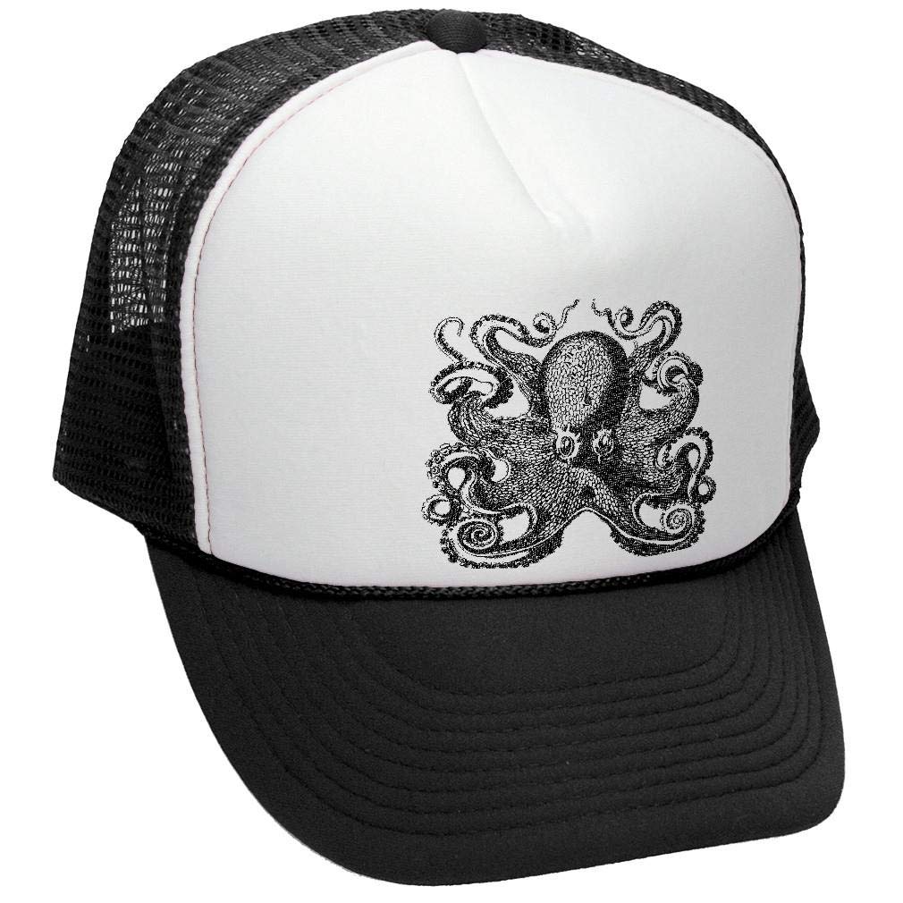 Octopus — Black Trucker Hat — front
