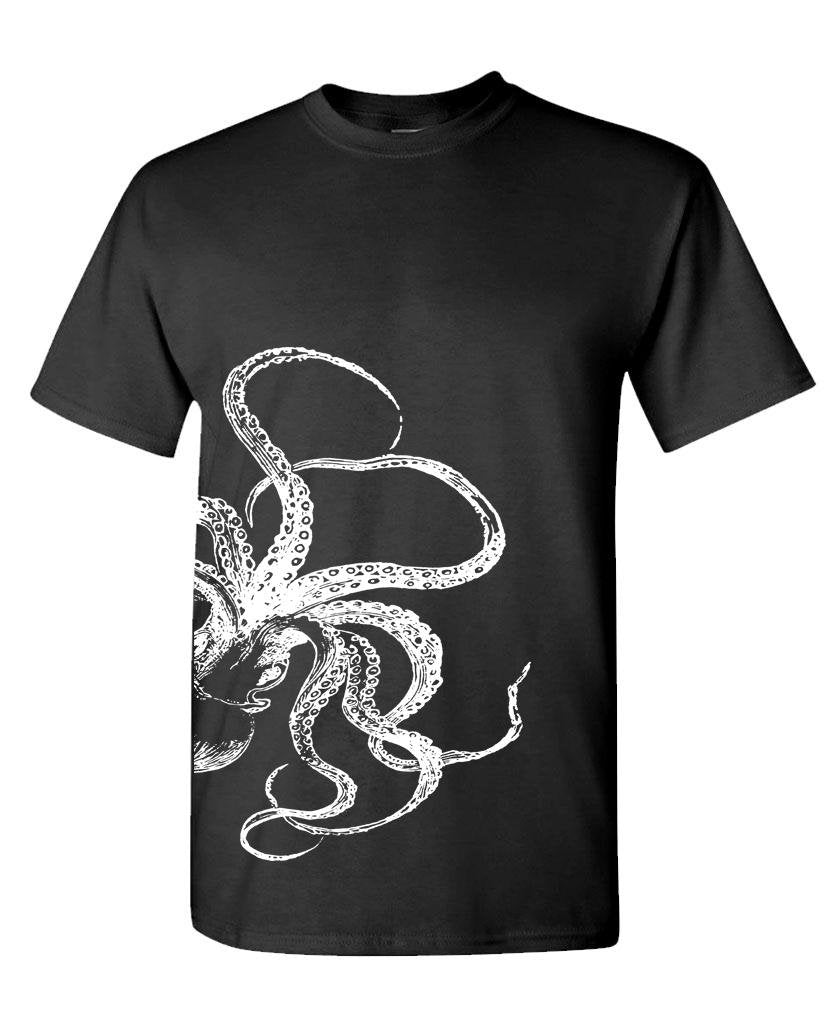 Side-Print Kraken Tentacles — Black T-Shirt — front