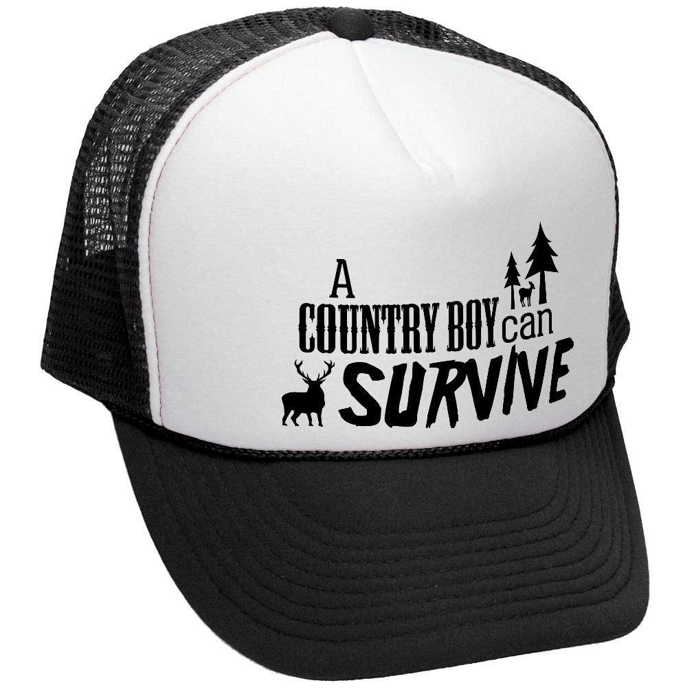 A Country Boy Can Survive — Black Trucker Hat — front