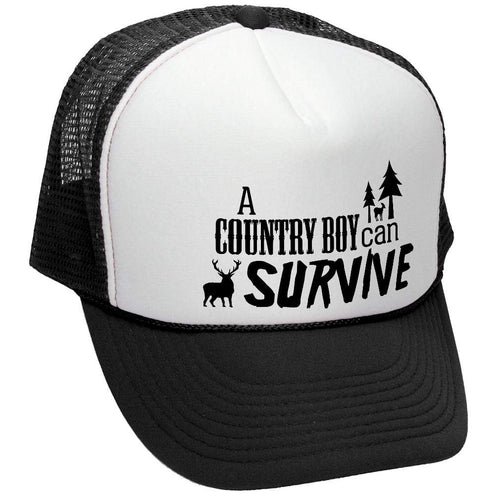 A Country Boy Can Survive — Black Trucker Hat — front