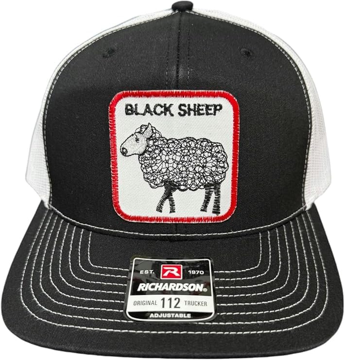 Black Sheep — Black Sheep - Black and White - Standard Bill Embroidered Trucker Hat — front