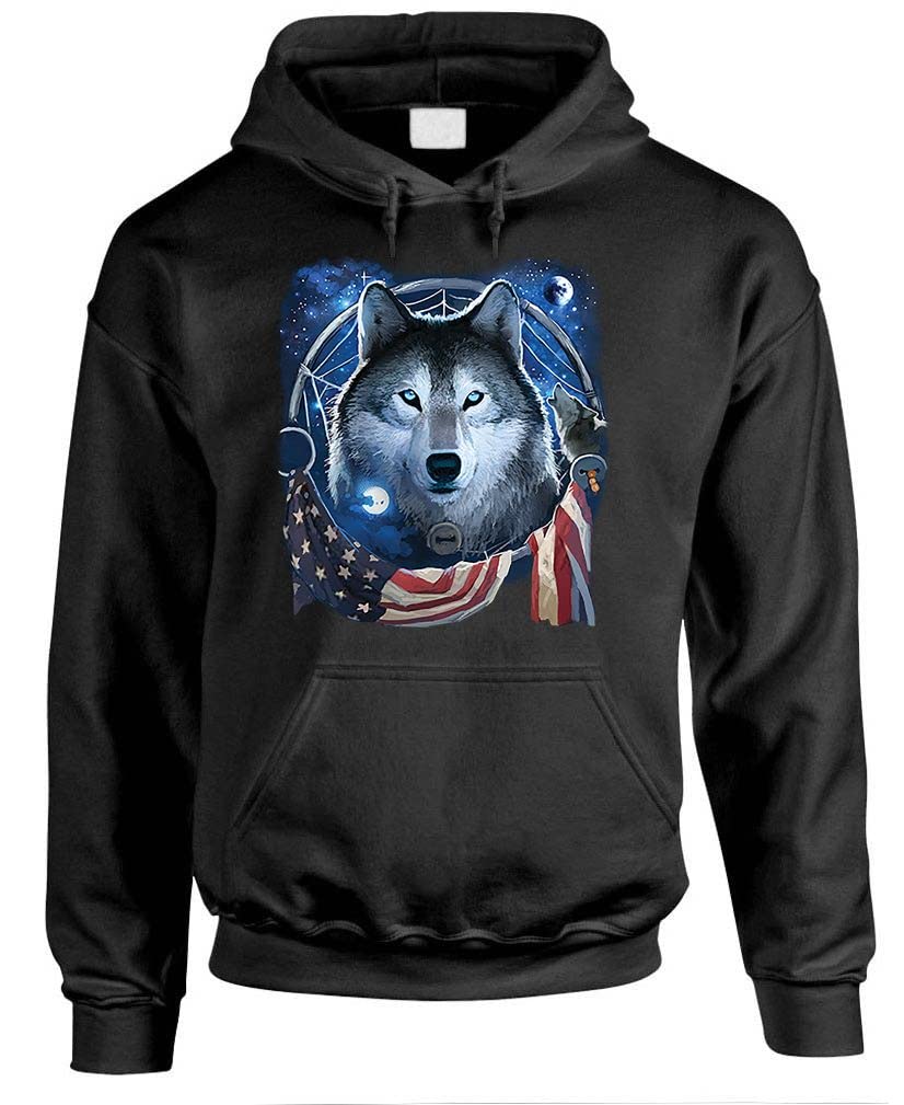 Wolf Dream Flag — Black Hoodie — front