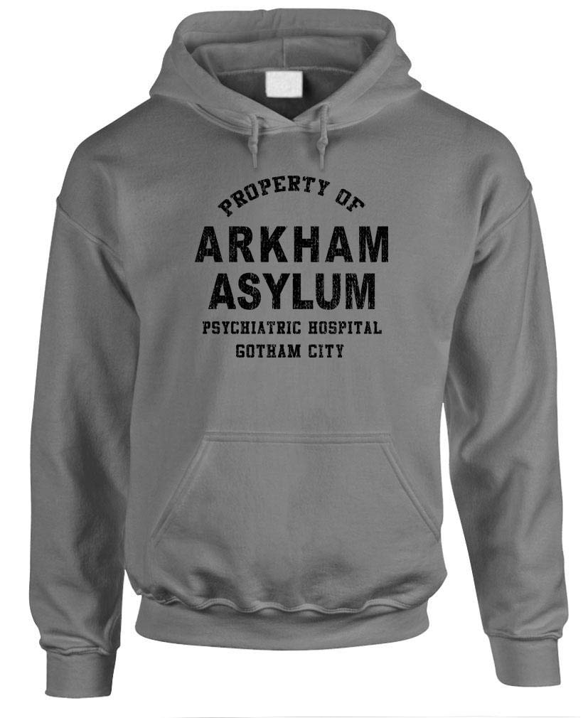Arkham Asylum Collegiate Lettering — Charcoal Hoodie — front