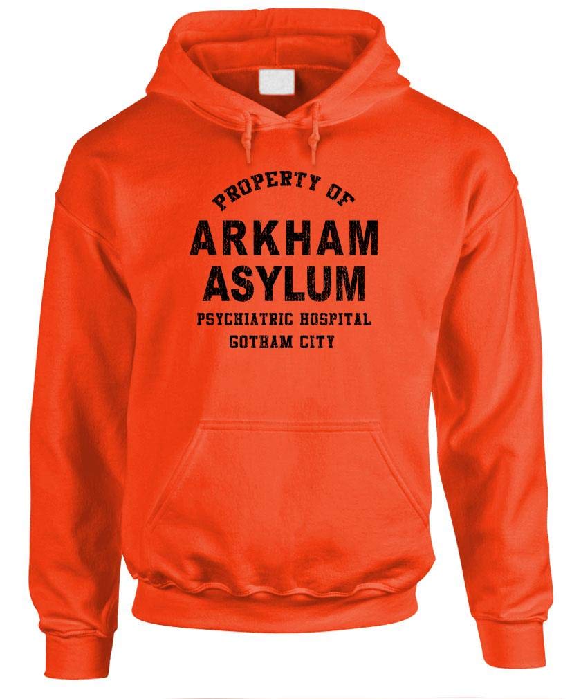 Arkham Asylum Collegiate Lettering — Orange Hoodie — front
