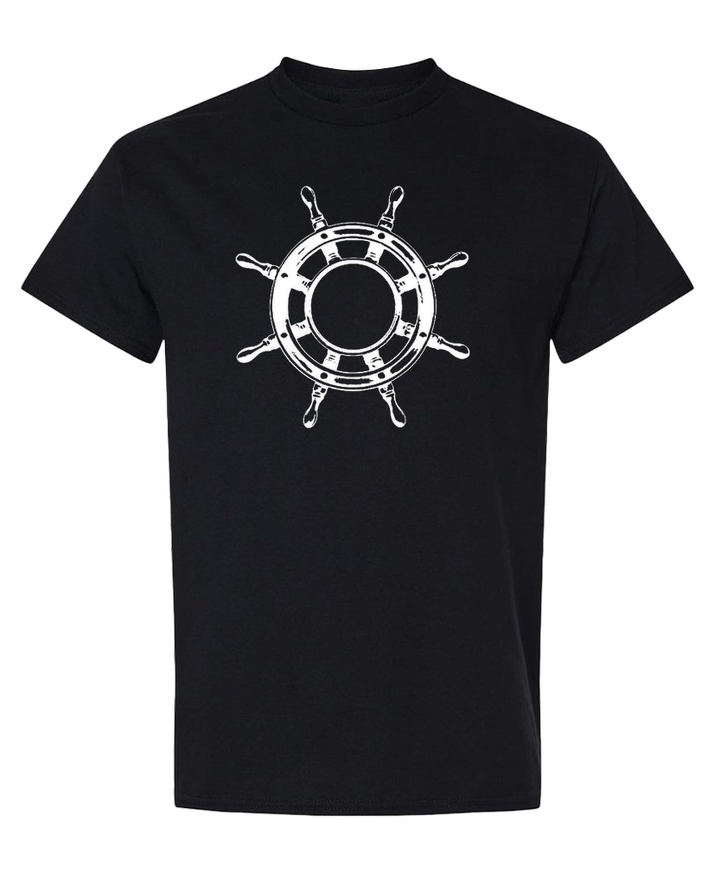 Nautical Captain Wheel — Black T-Shirt — front