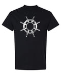 Nautical Captain Wheel — Black T-Shirt — front