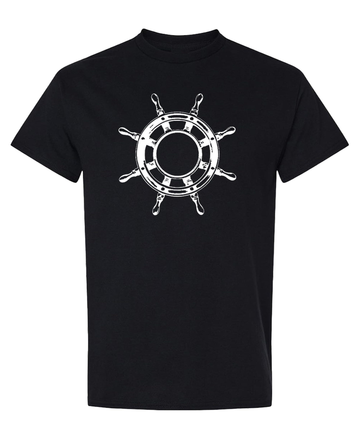 Nautical Captain Wheel — Black T-Shirt — front