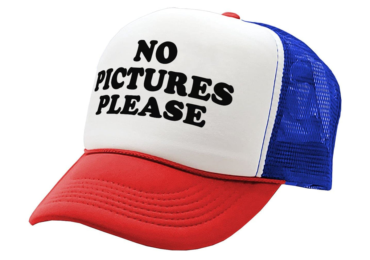 No Pictures Please — R W B Trucker Hat — front