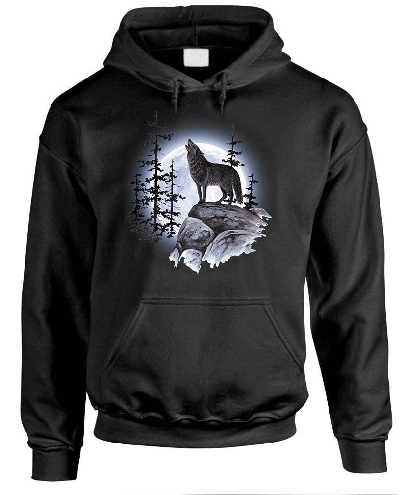 Howling Wolf Moon — Black Hoodie — front