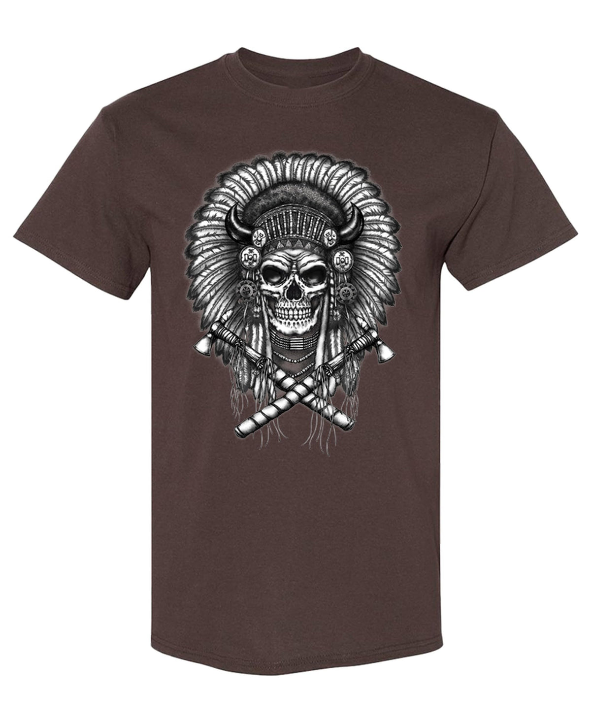 Feathered Skull and Crossed Bones — Chocolate T-Shirt — front