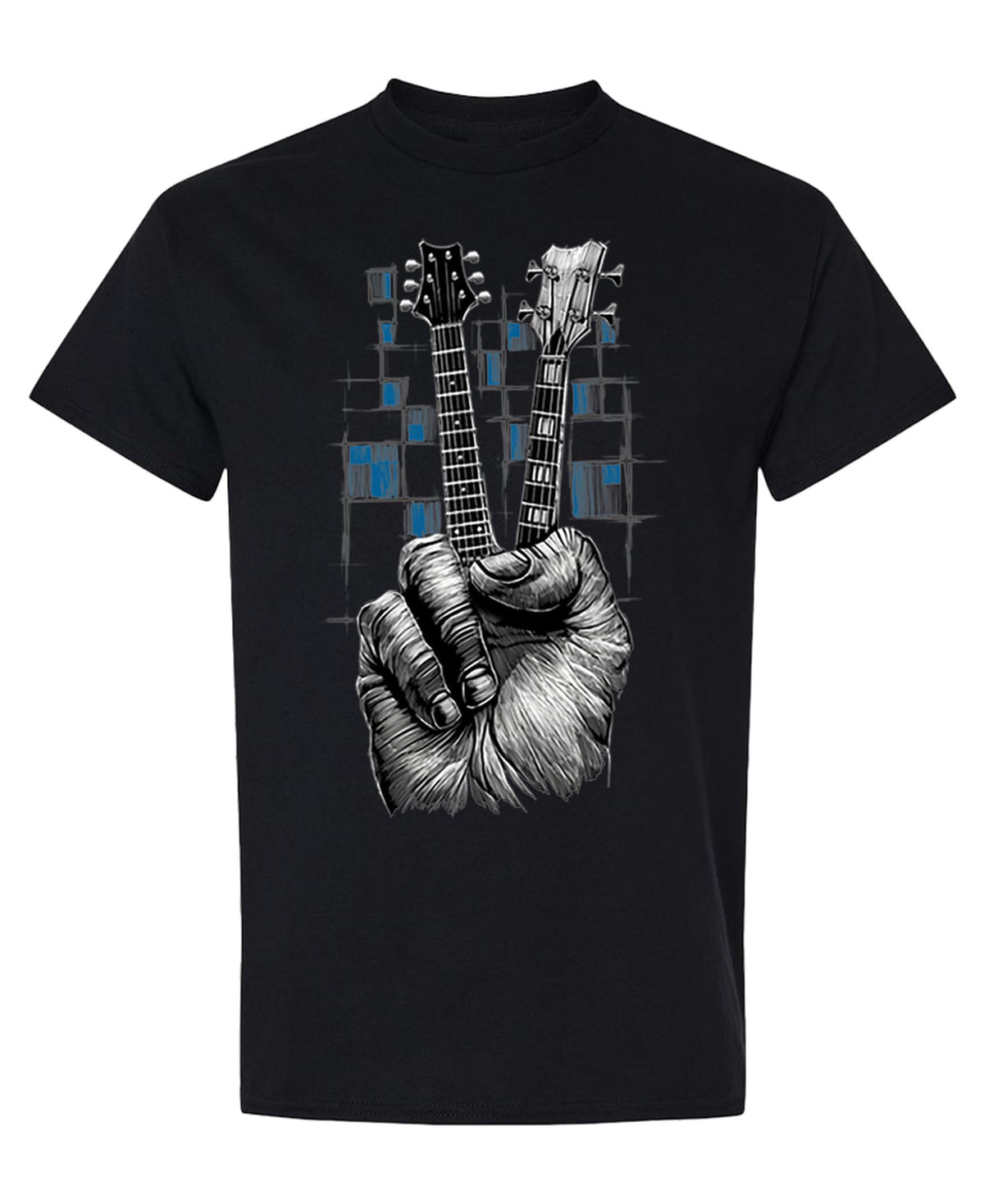 Guitar Peace Sign — Black T-Shirt — front