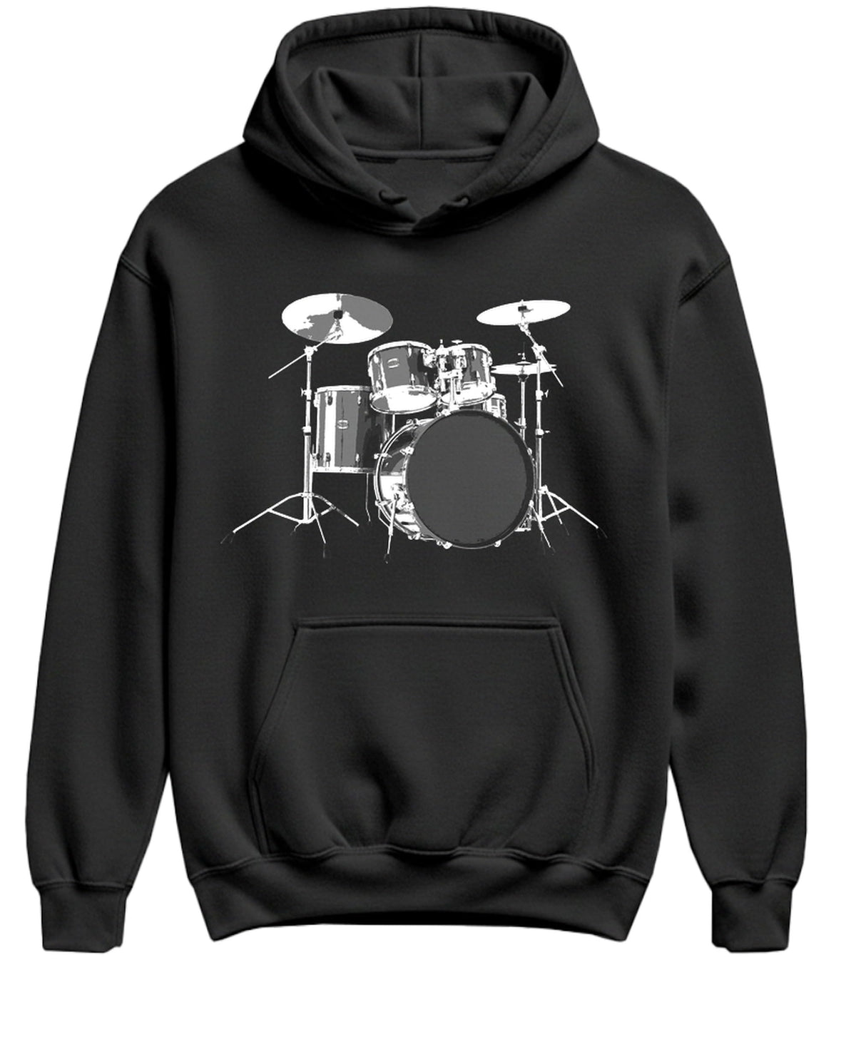 Drum Kit Illustration — Black Hoodie — front