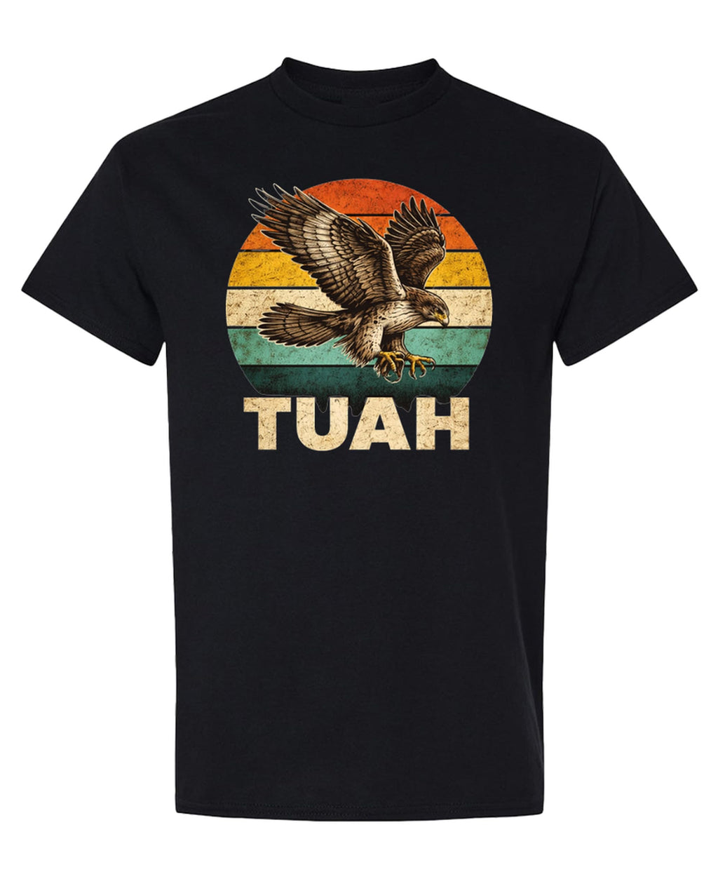 Hawk Tuah Funny Meme — Black T-Shirt — front