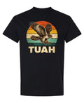 Hawk Tuah Funny Meme — Black T-Shirt — front