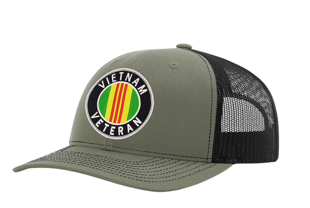 Vietnam Veteran Oval — Vietnam Veteran Oval Logo - Army Green and Black - Standard Bill Embroidered Trucker Hat — front
