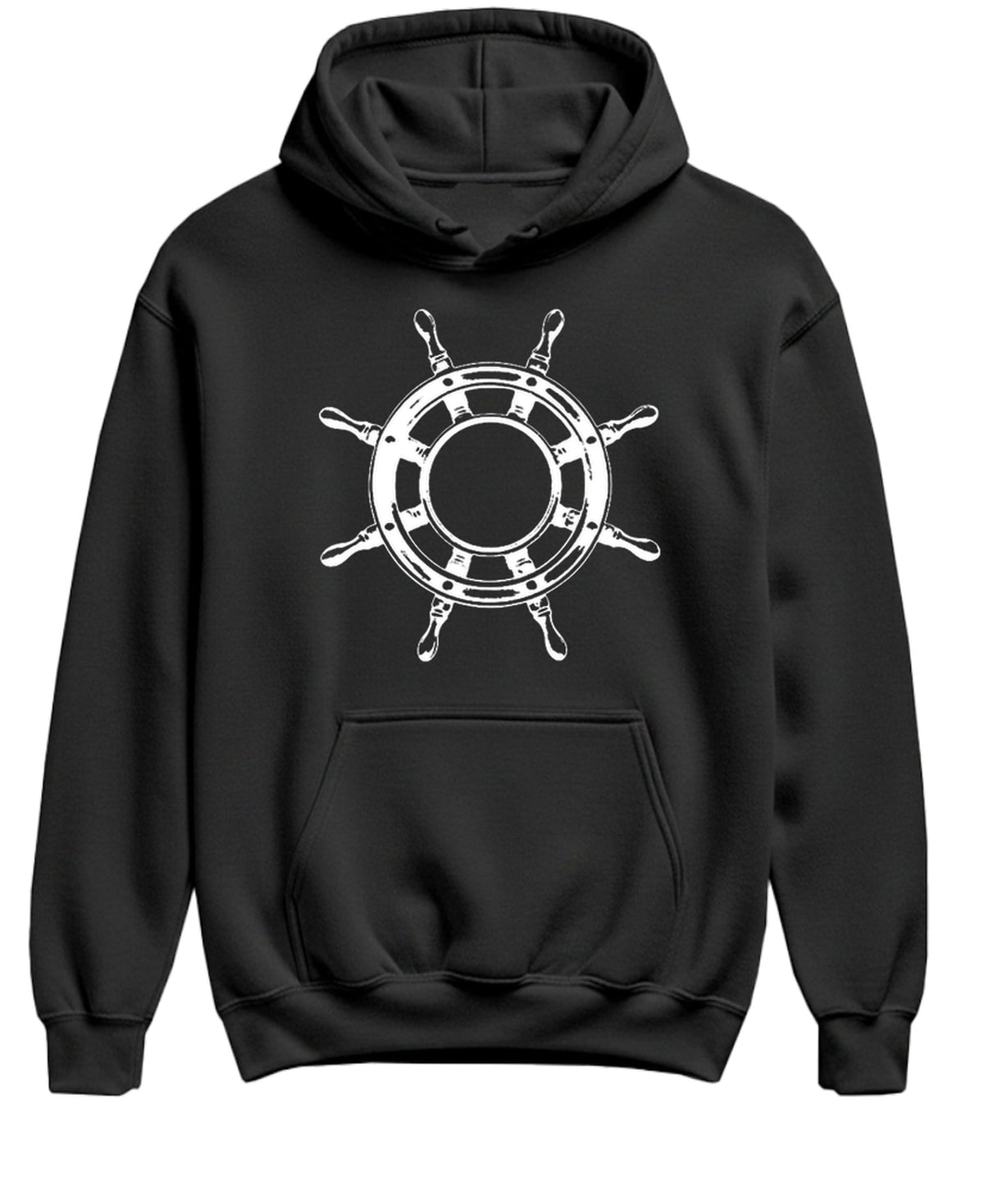 Nautical Captain Wheel — Black Hoodie — front