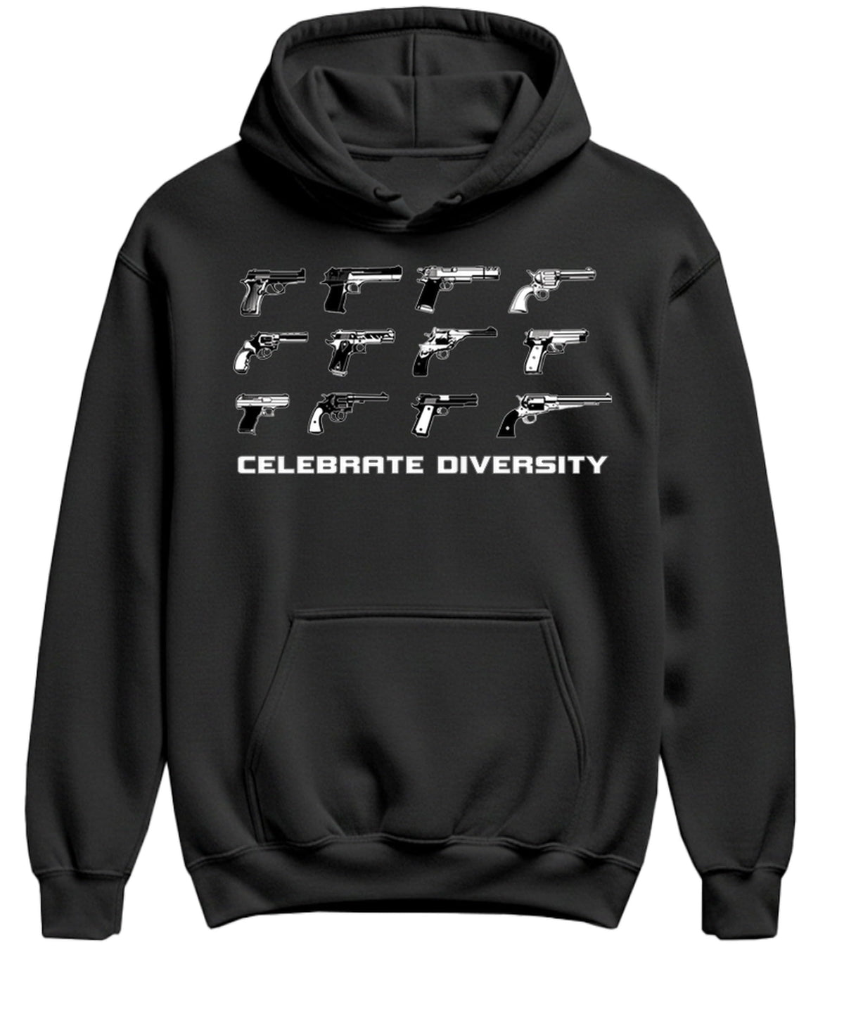 Celebrate Diversity Pistols — Black Hoodie — front