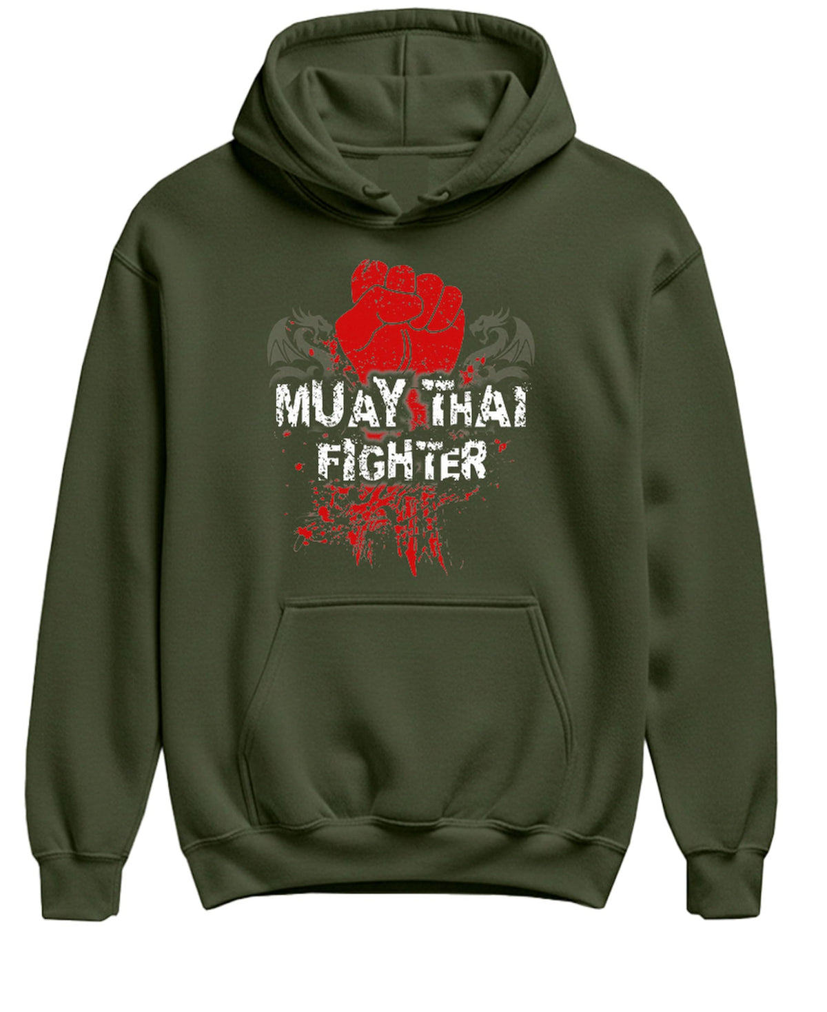 Muay Thai Fighter — Military Green Hoodie — front