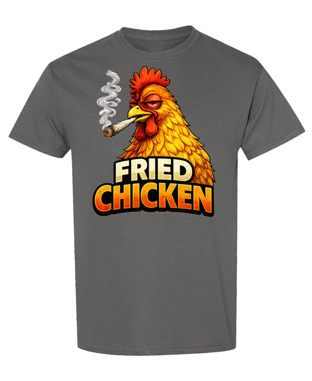 Funny Chicken Smoking Weed — Charcoal T-Shirt — front