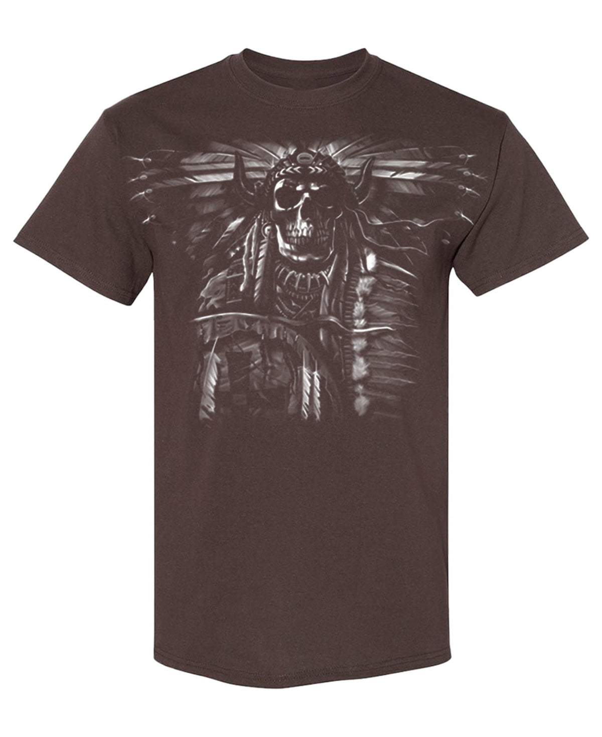 Feathered Skull with Dreamcatcher — Chocolate T-Shirt — front
