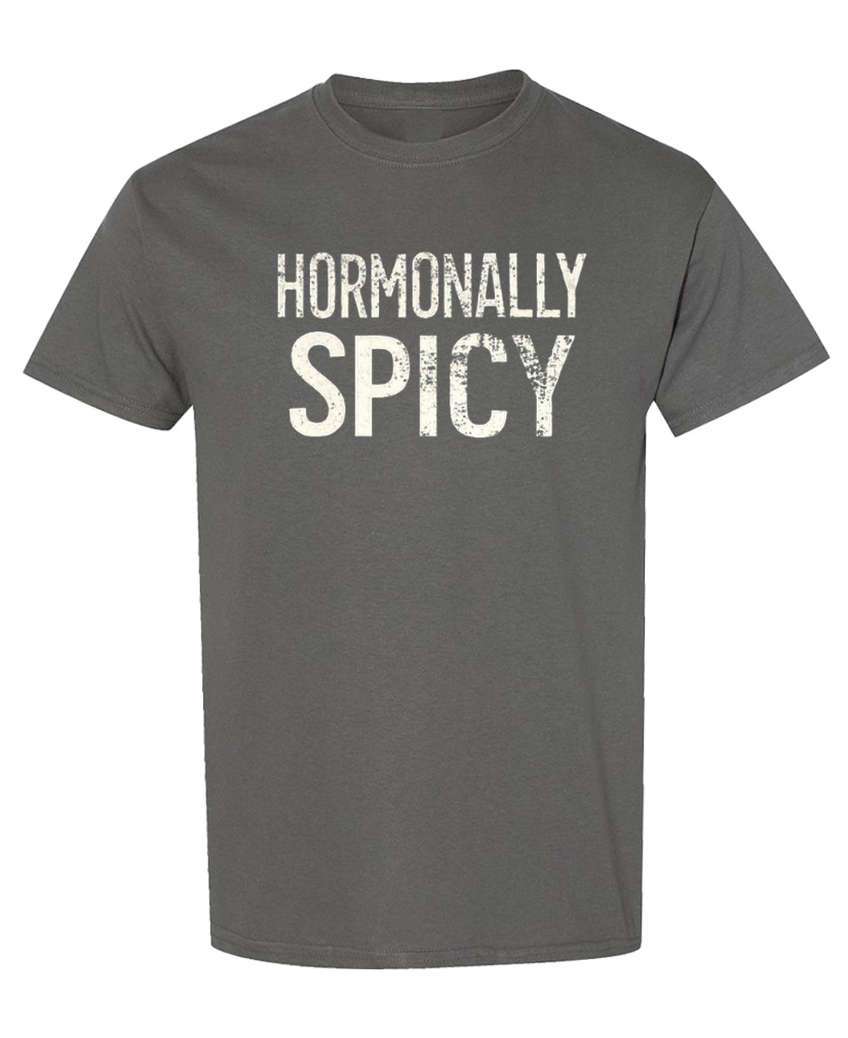 Hormonally Spicy — Charcoal T-Shirt — front