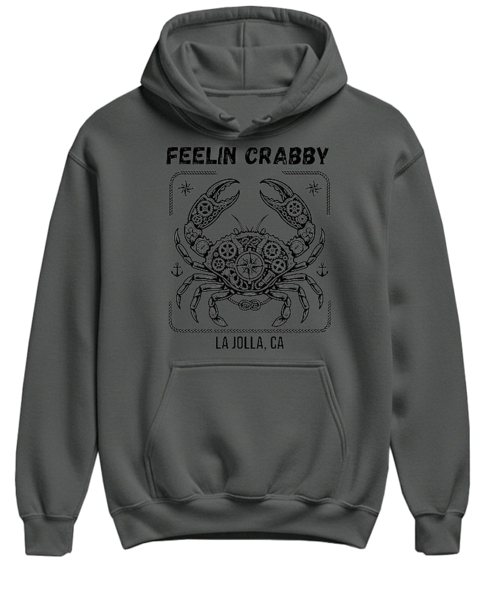 Feelin Crabby La Jolla — Charcoal Hoodie — front