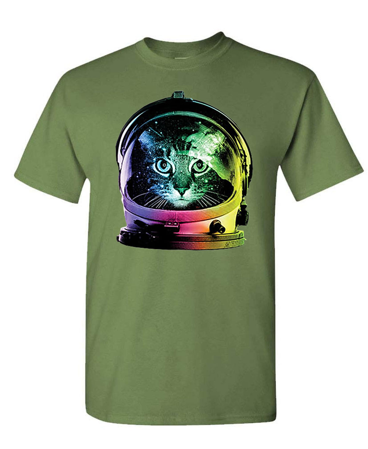 Astronaut Cat — Military Green T-Shirt — front
