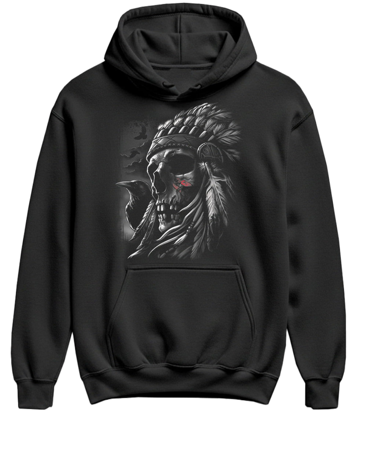 Eagle and Feathered Skull — Black Hoodie — front
