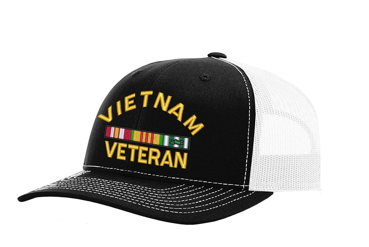 Vietnam Veteran — Vietnam Veteran - Black and White - Standard Embroidered Trucker Hat — front