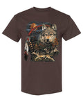 Wolf and Feathers — Chocolate T-Shirt — front
