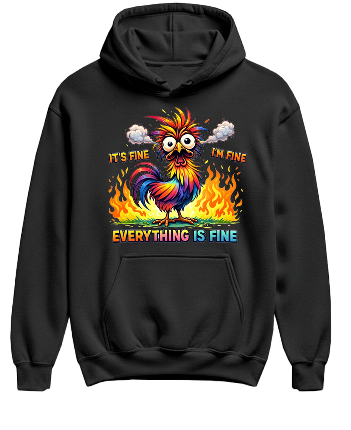 Everything Is Fine Owl — Black Hoodie — front