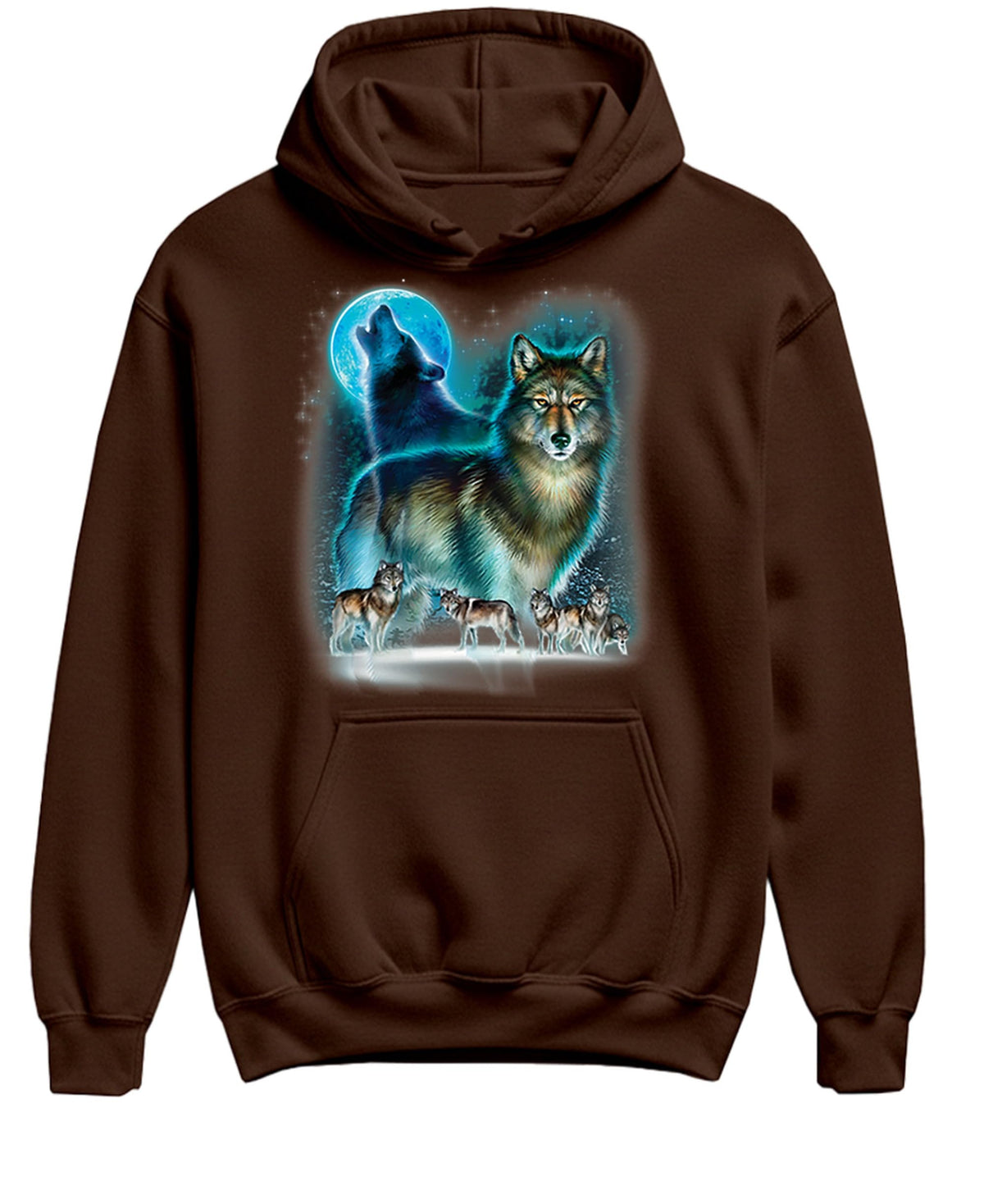 Howling Wolf Pack — Chocolate Hoodie — front