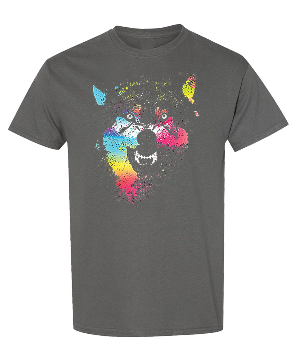Paint Splatter Wolf — Charcoal T-Shirt — front