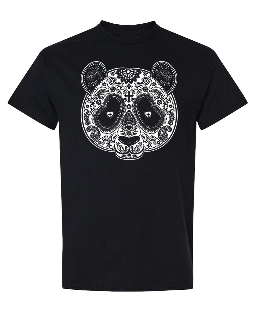 Decorative Panda Skull — Black T-Shirt — front