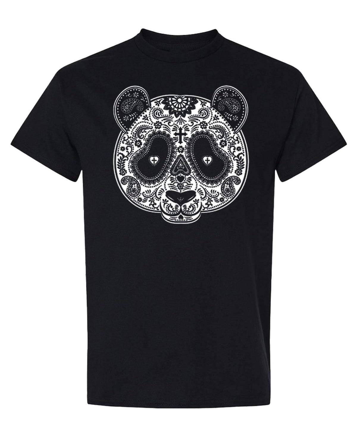 Decorative Panda Skull — Black T-Shirt — front