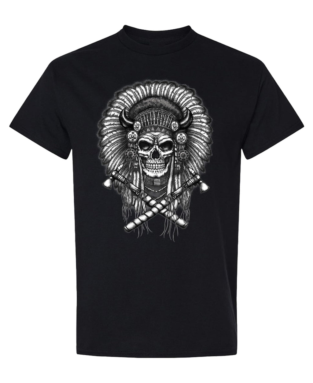 Feathered Skull and Crossed Bones — Black T-Shirt — front