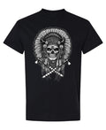 Feathered Skull and Crossed Bones — Black T-Shirt — front