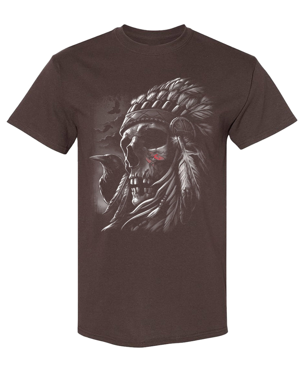 Eagle and Feathered Skull — Chocolate T-Shirt — front